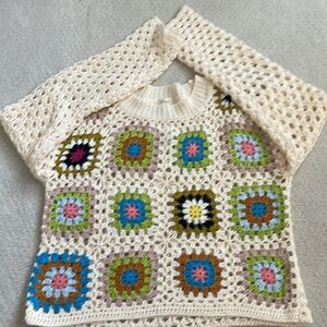 Long sleeve crochet pull over sweater